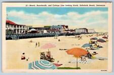 REHOBOTH BEACH DELAWARE BOARDWALK & COTTAGE LINE LOOKING NORTH*VINTAGE LINEN PC picture