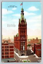 c1946 City Hall With US Flag Milwaukee, Wisconsin WI VINTAGE Postcard picture