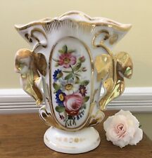 Lovely French Style Porcelain Wedding Vase with Handpainted Flowers & Shiny Gold picture