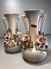 Pair Of Vintage Cordey Porcelain 8” Floral Vases 7040 Beautiful picture