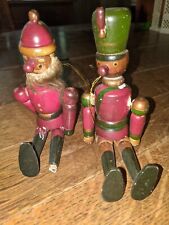 Lot Of 2 Vtg Wooden Nutcracker Soldier And Santa Ornaments picture