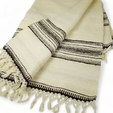 Vintage Wool Blanket Rug Woven Heavy Fringe Southwestern Natural Undyed 52x76 picture