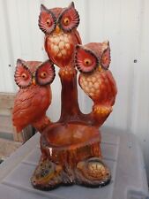 Vintage Mid Century 3 Owls, Snail, Turtle Chalkware ASHTRAY from Mexico HTF Lamp picture