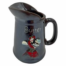 VTG 1930s Japan Redware Pottery Novelty Waffle Butter Pitcher ROOSTER RED ROOF picture