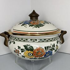 Vintage ASTA Enamelware Cookware W/Lid & Handles Germany W/Flowers 7