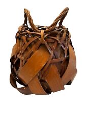 Japanese Ikebana Bamboo Art Basket Vase Weave Handcrafted 8”H x 7”W picture