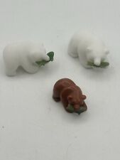 Alaskan Marble Polar & Grizzly Bear With Jadeite Fish In Mouth Fetish Trio picture
