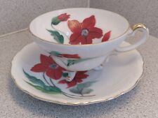 Vintage ROSSETTI Hand-Painted Floral Three-Footed Tea Cup & Saucer w/ Gold Trim picture