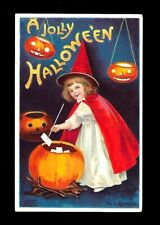 Early 1900's Singed Clapsaddle Halloween Postcard Girl in Witches Costume picture