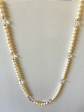 Monet Long Pearl And Gold Clasp Station Necklace 34