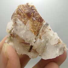 Natural Aesthetic Calcite Crystal With Sagenite Var Rutile On Matrix, 57 Grams picture