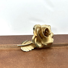 Vintage Gold Tone Metal 3D Rose Flower Pin Button Brooch picture
