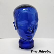 Vintage Cobalt Blue Art Glass Head Life Size Mannequin 11” Hat or Wig Stand  picture