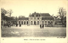 Vitre France ~ Place de la Gare ~ Train Station ~ vintage French postcard picture