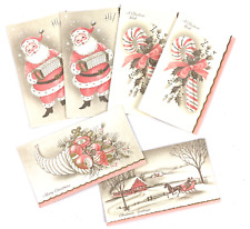 Vintage Christmas Cards Santa Glitter Sparkle Candy Cane Cornucopia Set 6 Unused picture