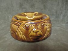 Mid Century Polynesian Design Brown Glaze Art Pottery Geometric Face Ashtray picture