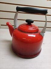 Classic Le Creuset RED Enameled Tea Kettle 2.2 Quart France Steel Pot VINTAGE picture