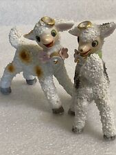 2 Vintage anthropomorphic Lambs Ceramic Made In Japan Textured Green Eyes picture