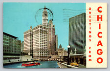 Chicago Illinois Greetings Chicago River Tribune Sun-Times c1968 IL Postcard picture
