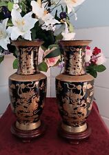 24K GOLD 2 DRAGON VASES YI LIN ARTS & TREASURES OF CHINA COLLECTION WITH BOX picture