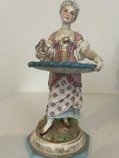 Antique French Bisque Figurine Intricately handpainted 19th Girl selling flowers picture