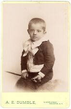 CIRCA 1893 CABINET CARD Adorable Shy Boy Walking Stick Dumble Rochester NY picture