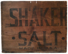 RARE 'SHAKER SALT' ANTIQUE RED, BLACK INK STAMPED WOOD BOX ADVERT SHIPPING CRATE picture