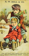 1870's-80's R.W. Bell & Co Lovely Kids Sledding B. Salberg, Ohio Trade Card F80 picture