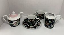 MARY ENGELBREIT Floral Ceramic Sugar Bowl, Creamer, Teacups,& Saucer 2002 Enesco picture