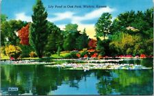 Lily Pond Oak Park Wichita Kansas Reflections Flowers UNP Fall Vintage Postcard picture