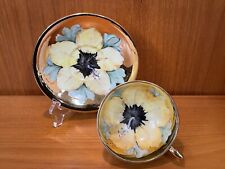 Vtg CLARENCE Bone China Hand Painted Gold Center Interior Flower Cup & Saucer picture