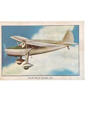 Vtg Wings Cigarettes Card #29 Fairchild Model 24 Airplane No Letter Series T87 picture