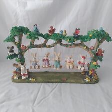 Jaimy Quintet Swinging Bunnies  Easter Tree Flowers Village Spring Pre-owned picture