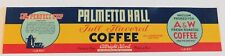 Vintage Palmetto Hall  coffee  can Label...Mobile , Alabama picture
