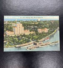 Vintage Postcard Flamingo Hotel Pier Boat Dock Palm Trees Miami Beach Florida FL picture