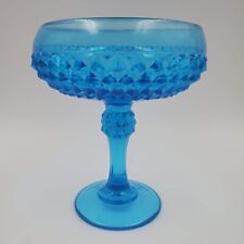 Vintage Blue Diamond Point Pedestal Compote Candy Dish Indiana Glass 7.25