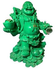 Vintage MCM Happy Buddha 17” Tall, Resin, Lucite, Dragon, Coins, Heavy, 18lbs. picture