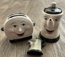Anthropomorphic Vintage Toaster and Coffee Pot Salt and Pepper Shakers + Magnet picture