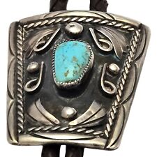 TRADITIONAL NAVAJO Darling Darlene TURQUOISE STERLING SILVER BOLO TIE picture