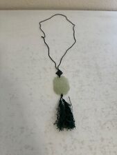 Chinese Green Jade or Mineral Carving Pendant w/ Bird Design on Silk Cord picture