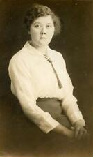 Q05 Vtg Photo RPPC, WAFFLE BOB WHITE BLOUSE SKIRT, WOMANc Early 1900's picture