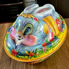 Vintage Easter Ullman Easter Bunny Candy Container Molded Plastic Lidded 3D picture