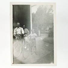 Bicycle Riding Family Portrait Photo 1930s Light Leak Safety Bike Snapshot C3209 picture