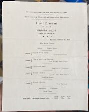 October 25, 1921 New York HOTEL BREVOORT Restaurant MENU $2.25 Dinner items picture