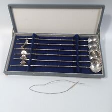 6 Boxed 950 STERLING Silver Mint Julep Bamboo Straws w Leaf Spoons w Charms 48 g picture