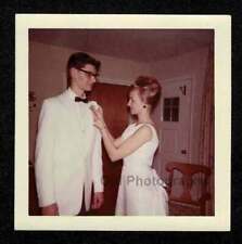 PROM? YOUNG MAN WHITE TUX LADY FORMAL DRESS OLD/VINTAGE PHOTO SNAPSHOT- H120 picture