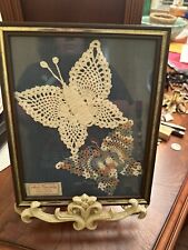 Vintage Framed Crotcheted Butterfly Doilies. Frame Is 8x10. picture