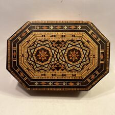 Vintage Wood Box Intricate Inlay Hinged Lid Middle Eastern Estate Find picture