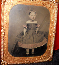 1/6th size tinted Tintype of young girl in brass mat/frame picture