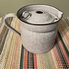 Antique White Gray Enamel Milk Warmer with Handle Lid 6.25